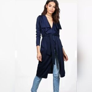 Nordstrom Leith Women’s Soft Satin Trench Coat In Navy blue Size M